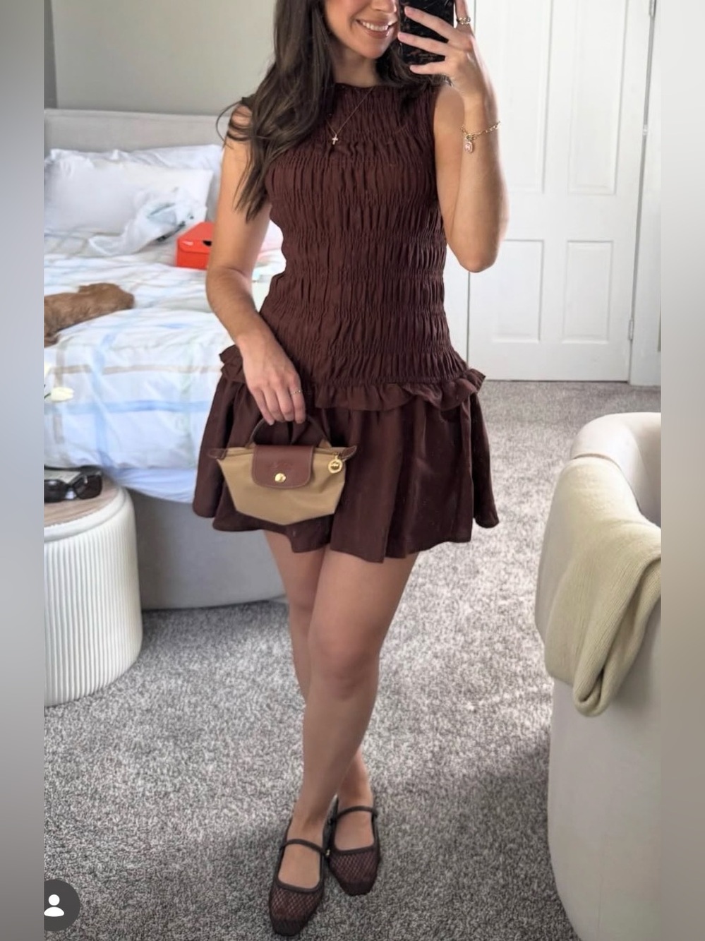 Peppermayo Garden Kisses Shirred Mini Dress in Chocolate - Size 10 - Picture 10 of 15